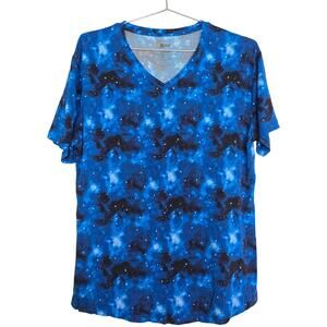 &Me Adult Large Blue Galaxy Space Bamboo V Neck T Shirt Stars Casual Soft Top